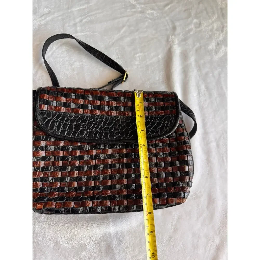 Vintage 80s Cee Klein Woven Leather Crossbody Bag Croc Embossed Purse Brasil